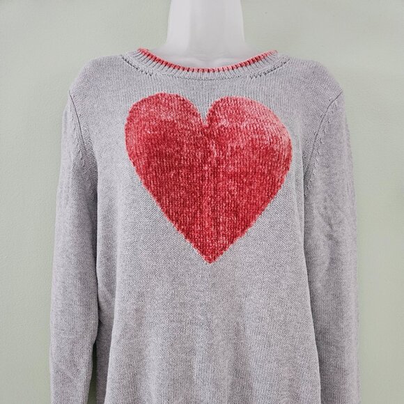 525 America Womens Crew Neck Pink textured Heart Long Sleeve Sweater Large Gray - Picture 1 of 5